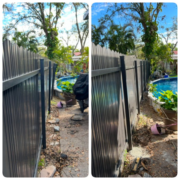 vinyl fence white house yard